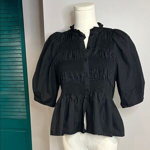 Peach Puff NWOT Elegant Black Women's Top boho ruffle blouse - small